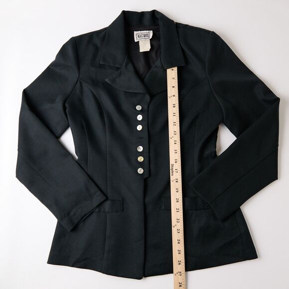 Vtg Y2K Ecru Blazer Womens L Fitted Button Up Goth Academia Jacket Whimsigoth - Picture 4 of 10